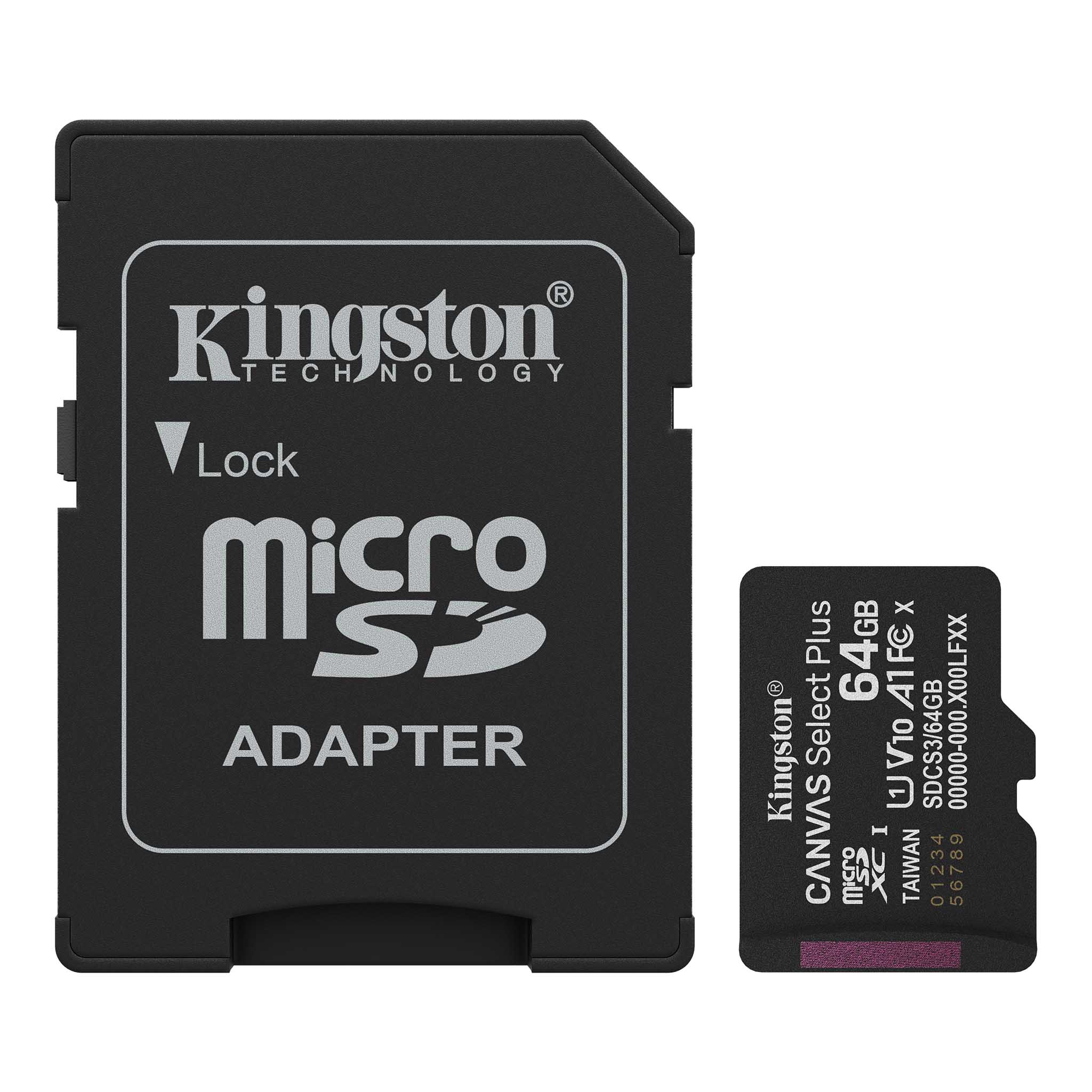 MICROSD KINGSTON 64GB C/ADAP GEN3 100MB/S CANVAS S PLUS CL10 (8408)