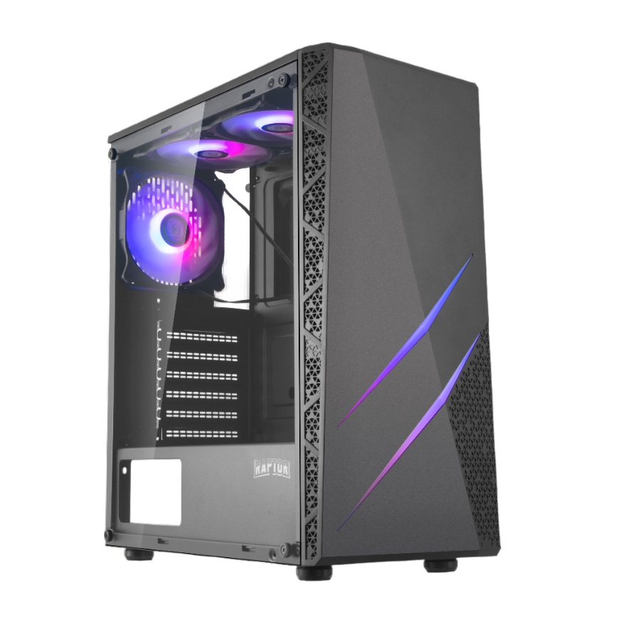 GABINETE RAPTOR BLAZE FORCE V2 TG MID-TOWER RGB FAN X3 W/BUTTON CONTROL (6710)