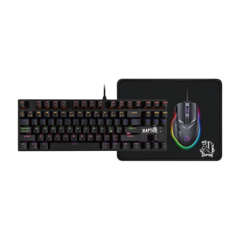 COMBO GAMER RAPTOR TECLADO MECÁNICO 87 TECLAS + MOUSE RGB 7200DPI + MOUSE PAD S (3071)