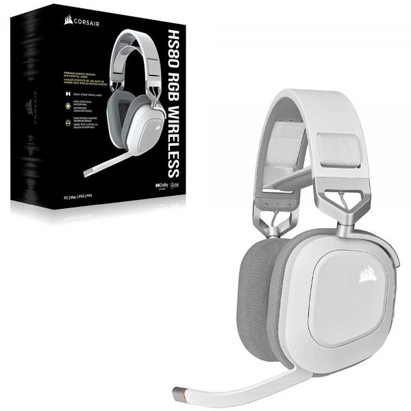 AURICULAR CORSAIR HS80 RGB WIRELESS SPATIAL AUDIO WHITE