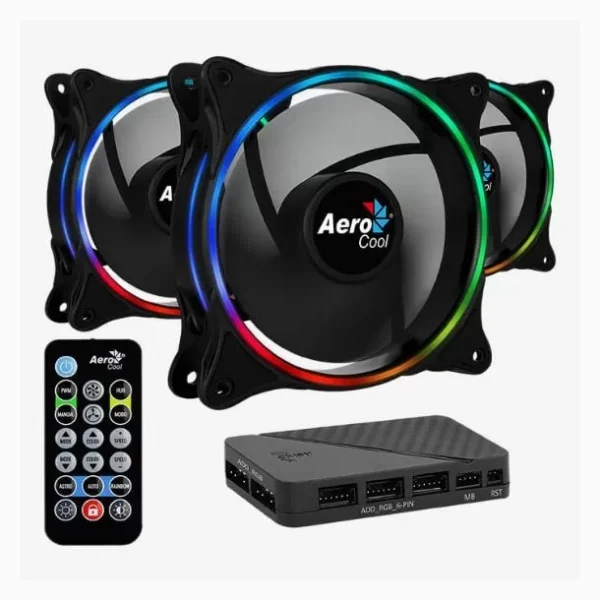 KIT DE 3 FANS COOLER AEROCOOL ECLIPSE 12 PRO ARGB DUAL RING 120MM CON CONTROLADORA Y CONTROL