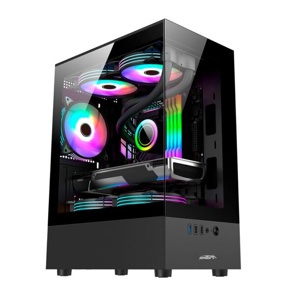 GABINETE GAMER SENTEY H10 ARGB BLACK GLASS MATX X5 FAN COOLERS