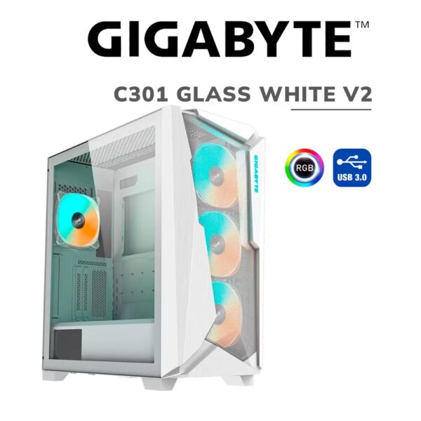 Gabinete Gigabyte C301 Glass Ice TG Mid-Tower Fan x4 White