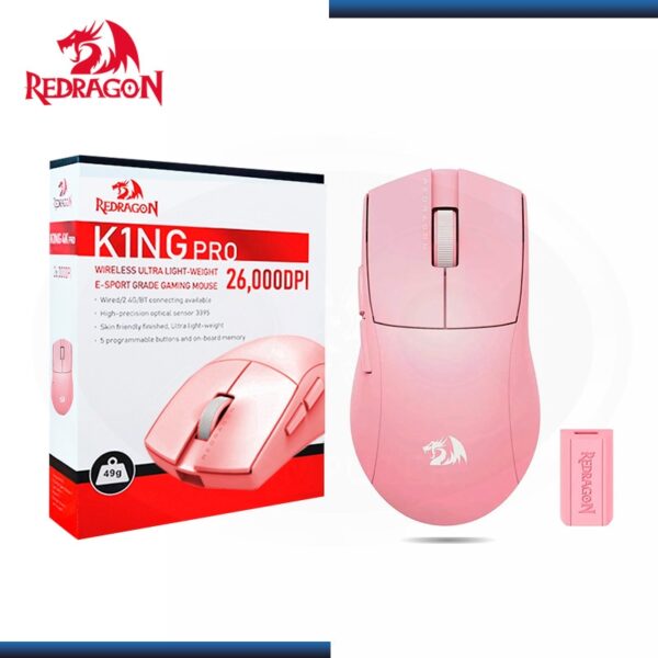 MOUSE GAMER REDRAGON K1NG PRO M916 1K WIRELESS PINK