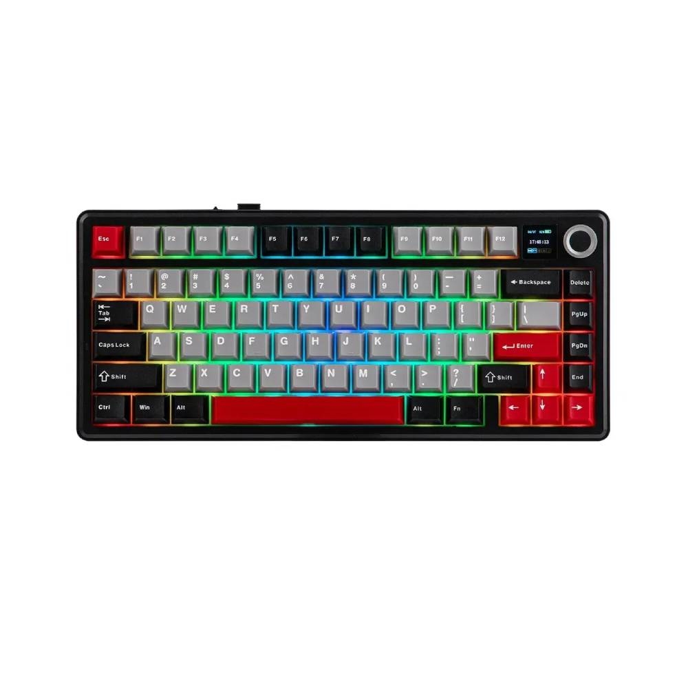 TECLADO MECANICO AULA F75 MAX BLACK CASE + BLACK-GREY-RED KEYCAPS WIRELESS 75% RGB SW REAPER