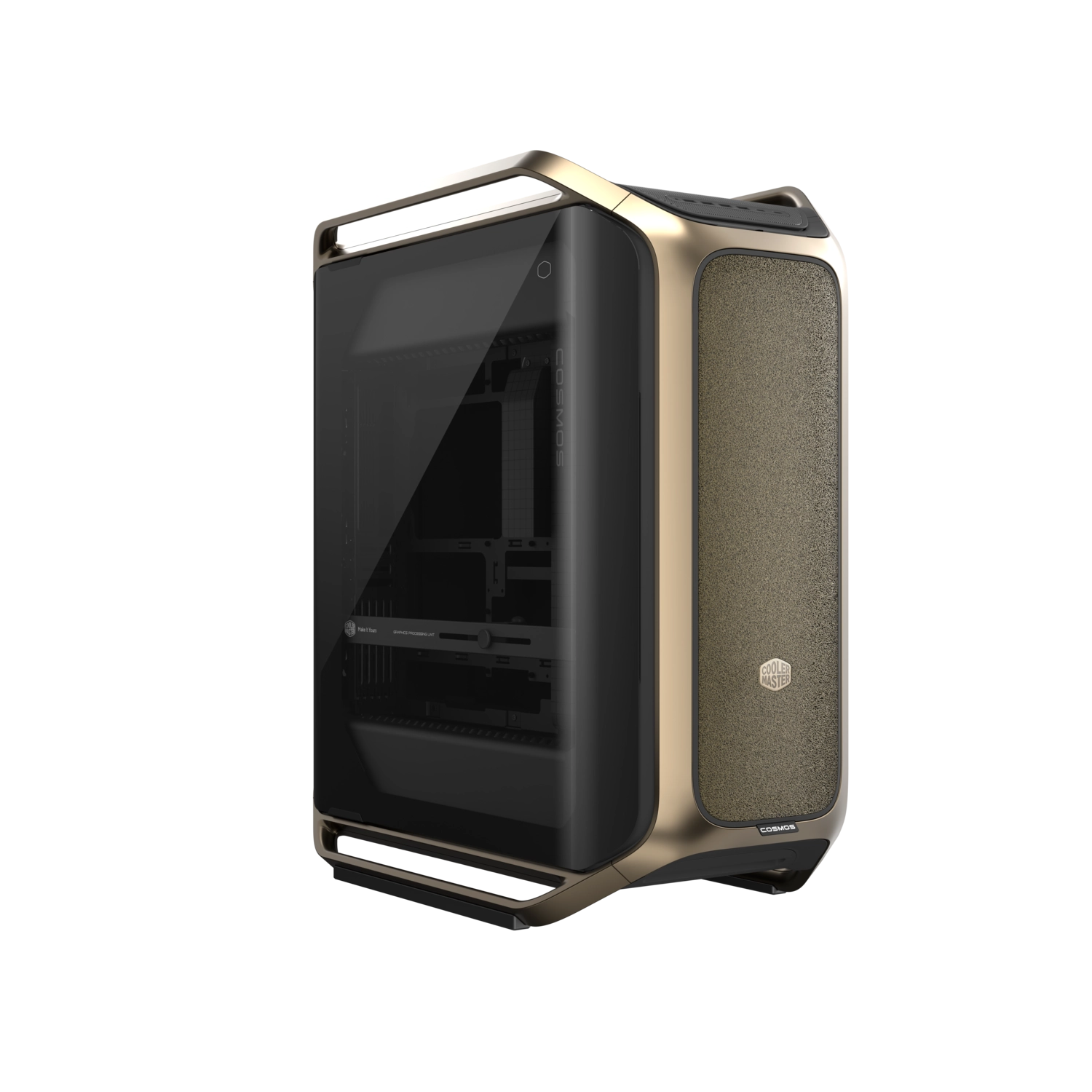 GABINETE COOLER MASTER COSMOS ALPHA GOLD FULL TOWER 3 FANS TEMPERED GLASS LOGO BAÑADO EN ORO 24K S/FUENTE
